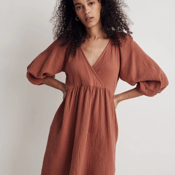 Madewell Marianna Puff-Sleeve Mini Dress - XL - Ground Clove - Picture 2 of 8